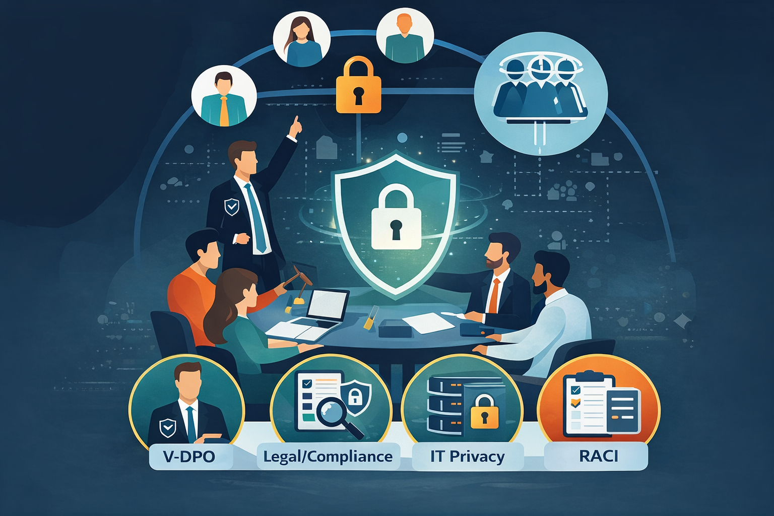 Modelo operativo de privacidad: V-DPO, Legal/Compliance, IT Privacy y RACI